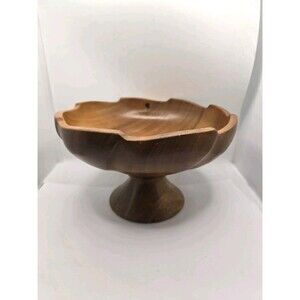Wood Scalloped Footed Centerpiece Salad Fruit Bowl